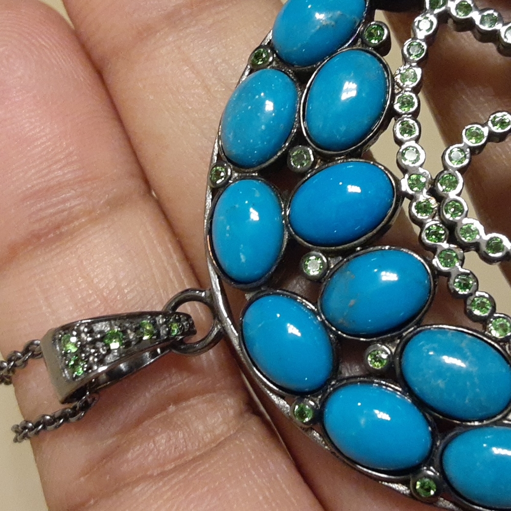 HOLD. 925, Genuine  Russian Diopside and Sleeping Beauty Turquoise. Evil Eye. - Picture 7 of 15
